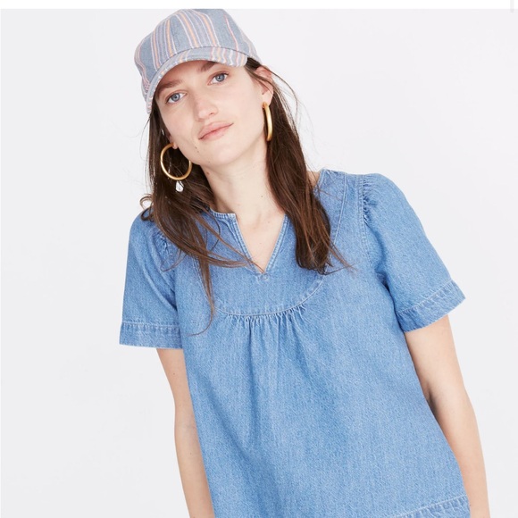 Madewell Blue, V-Neck Denim Top/Blouse - Picture 4 of 4